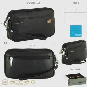 Borsello a mano pochette uomo Obi 7" pelle Nero