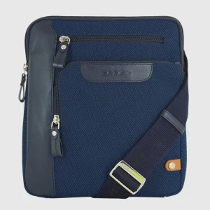 Borsello uomo a tracolla Echo tessuto e pelle Blu Navy