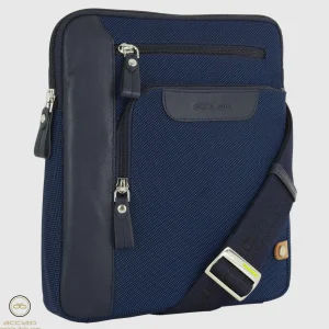 Borsello uomo a tracolla Echo tessuto e pelle Blu Navy