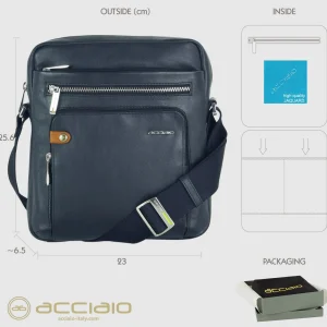 Borsello uomo a tracolla con fianco largo Evo in pelle Blu