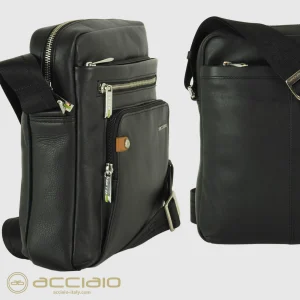 Borsello uomo a tracolla con fianco largo Evo in pelle Nero