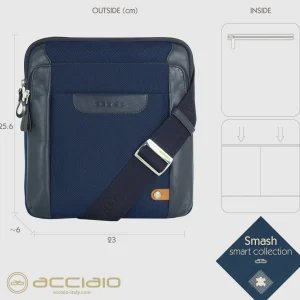 Borsello uomo a tracolla Smash in tessuto e pelle Blu Navy