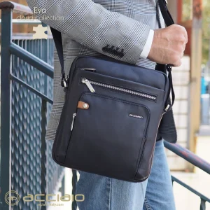 Borsello uomo a tracolla con fianco largo Evo in pelle Blu