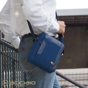 Borsello uomo a tracolla Core in tessuto e pelle Blu Navy