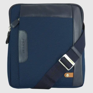 Borsello uomo porta iPad doppio vano Fusion in tessuto e pelle Blu Navy