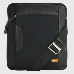 Borsello uomo porta iPad doppio vano Fusion in tessuto e pelle Nero