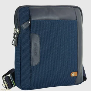 Borsello uomo porta iPad doppio vano Fusion in tessuto e pelle Blu Navy