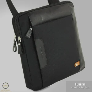 Borsello uomo porta iPad doppio vano Fusion in tessuto e pelle Nero