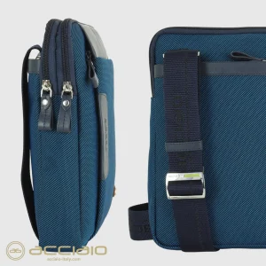 Borsello uomo porta iPad doppio vano Fusion in tessuto e pelle Blu Cobalto