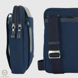 Borsello uomo porta iPad doppio vano Fusion in tessuto e pelle Blu Navy