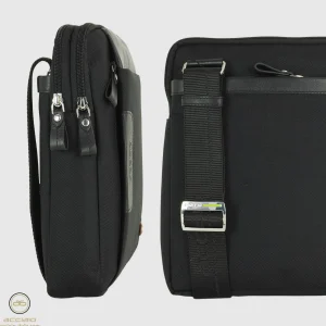 Borsello uomo porta iPad doppio vano Fusion in tessuto e pelle Nero