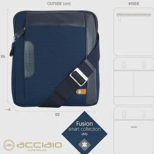 Borsello uomo porta iPad doppio vano Fusion in tessuto e pelle Blu Navy