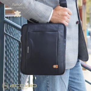 Borsello uomo porta iPad doppio vano Fusion in pelle Nero