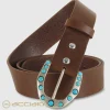 Cintura donna alta in cuoio pelle Castagno fibbia Yuma