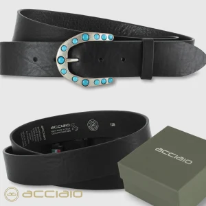 Cintura donna alta in cuoio pelle Nera fibbia Yuma