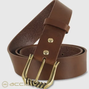Cintura donna alta in pelle cuoio Castagno fibbia Trinity