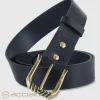 Cintura donna alta in pelle cuoio Blu fibbia Trinity