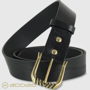 Cintura donna alta in pelle cuoio Nero fibbia Trinity
