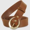 Cintura donna alta in pelle Cognac Moon Oro