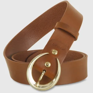 Cintura donna alta in pelle Cognac Moon Oro