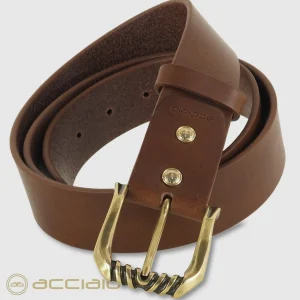 Cintura donna alta in pelle cuoio Castagno fibbia Trinity