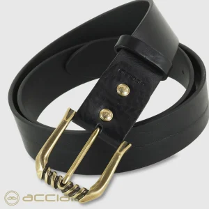 Cintura donna alta in pelle cuoio Nero fibbia Trinity