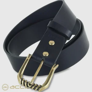 Cintura donna alta in pelle cuoio Blu fibbia Trinity