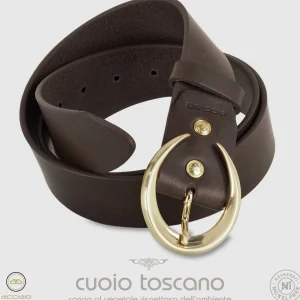 Cintura donna alta in pelle Marrone Moon Oro