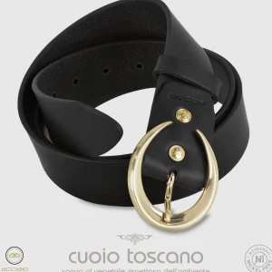 Cintura donna alta in pelle Nera Moon Oro