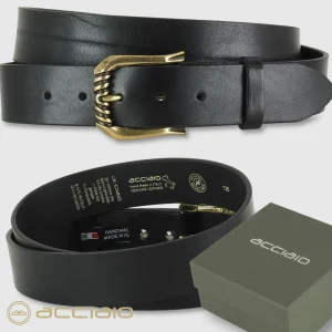 Cintura donna alta in pelle cuoio Nero fibbia Trinity