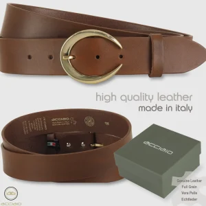 Cintura donna alta in pelle Cuoio Moon Oro