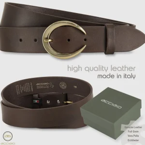 Cintura donna alta in pelle Marrone Moon Oro