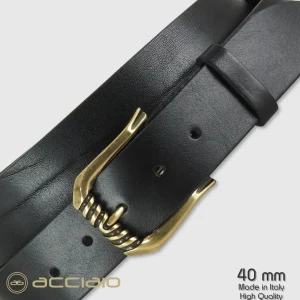 Cintura donna alta in pelle cuoio Nero fibbia Trinity