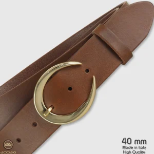 Cintura donna alta in pelle Cuoio Moon Oro