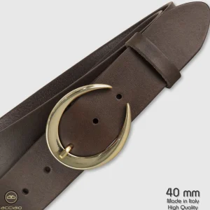 Cintura donna alta in pelle Marrone Moon Oro