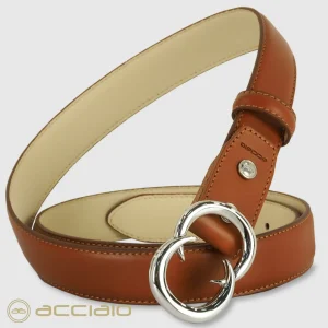 Cintura donna in pelle Cognac fibbia Gemini Palladio