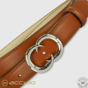 Cintura donna in pelle Cognac fibbia Gemini Palladio