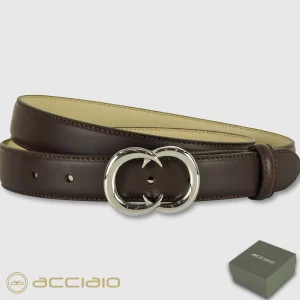 Cintura donna in pelle Marrone fibbia Gemini Palladio