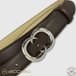 Cintura donna in pelle Marrone fibbia Gemini Palladio