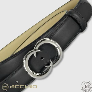 Cintura donna in pelle Nera fibbia Gemini Palladio