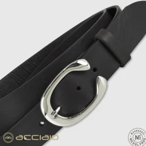 Cintura donna in pelle Nera fibbia Aries Palladio