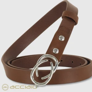Cintura donna sottile in pelle Infinity Palladio cuoio Castagno