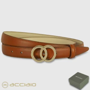 Cintura donna sottile in pelle Eclipse Oro cuoio Cognac