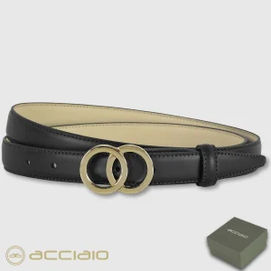 Cintura donna sottile in pelle Eclipse Oro cuoio Nero
