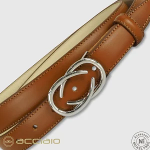 Cintura donna sottile in pelle Infinity Palladio cuoio Cognac