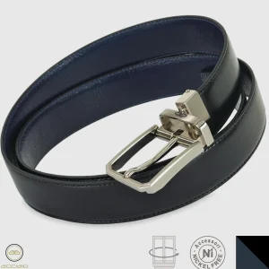 Cintura double face reversibile uomo Hexagon pelle Nero/Blu