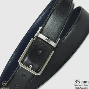 Cintura double face reversibile uomo Hexagon pelle Nero/Blu
