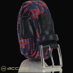 Cintura intrecciata elastica multicolore Blu Marino Rosso