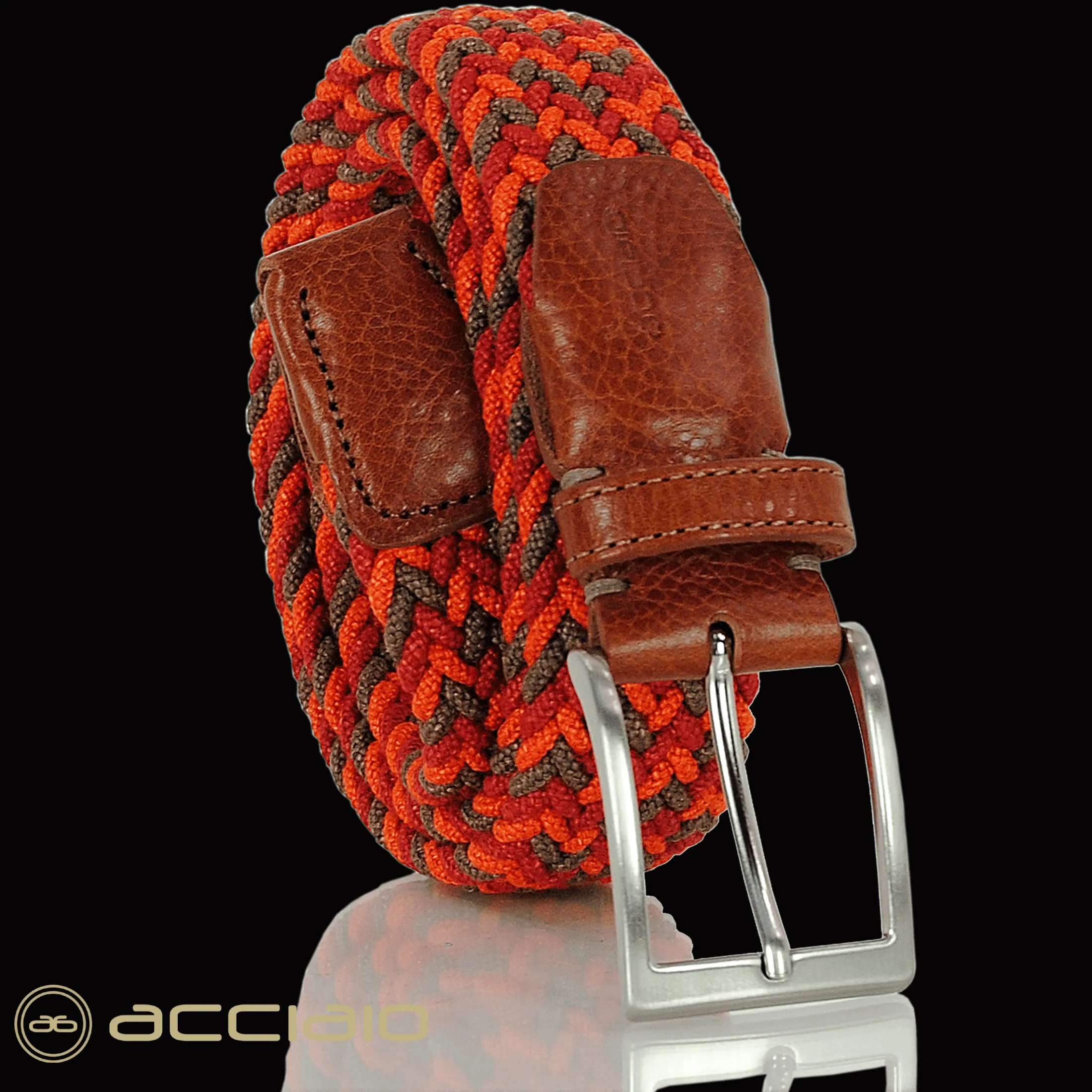cintura_intrecciata_elast_0.webp Cintura intrecciata elastica multicolore Arancio Rosso
