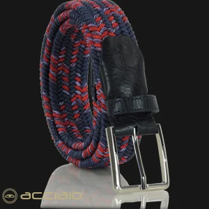 Cintura intrecciata elastica multicolore Blu Marino Rosso